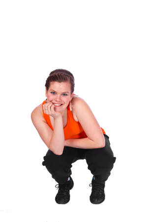 Teen girl in dance costume against white backgroundの写真素材