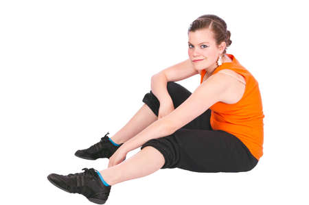 Teen girl in dance costume against white backgroundの写真素材