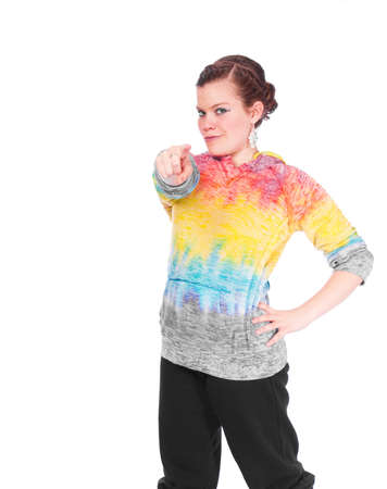 Teen girl in dance costume against white backgroundの写真素材