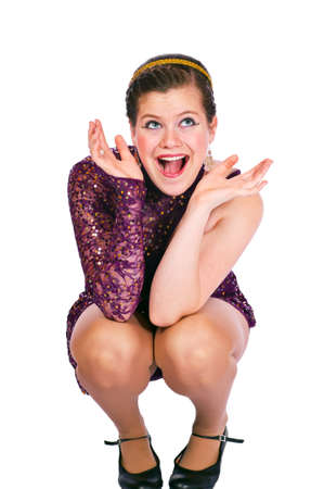 Teen girl in dance costume against white backgroundの写真素材