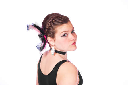 een girl in dance costume against white backgroundの写真素材