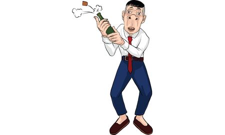 A man popping a bottle on a white background.のイラスト素材