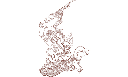 Thai traditional painting, Ancient warrior vector illustration.のイラスト素材