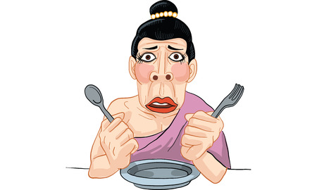 Funny woman act cartoon, line sticker vector illustration.のイラスト素材