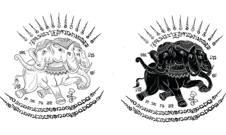 3heads elephant in Thai traditional tattoo, Thai traditional painting in temple vectorのイラスト素材