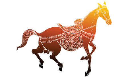 horse in Thai tradition painting,Thai tattoo, vectorのイラスト素材