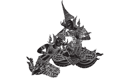 Angel riding horse in Thai traditional temple painting, vectorのイラスト素材
