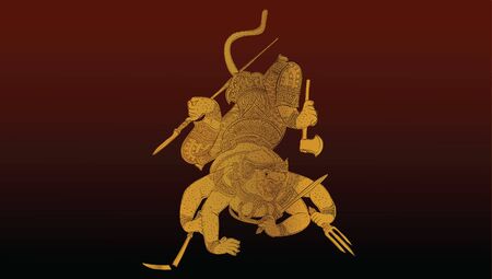 Hanuman,Thai traditional backdrop, Thai traditional painting in temple, vectorのイラスト素材