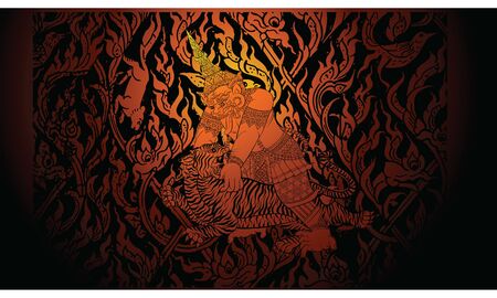 Hanuman,Thai traditional backdrop, Thai traditional painting in temple, vector