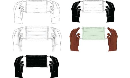 hand holding mask prepare to wear vectorのイラスト素材