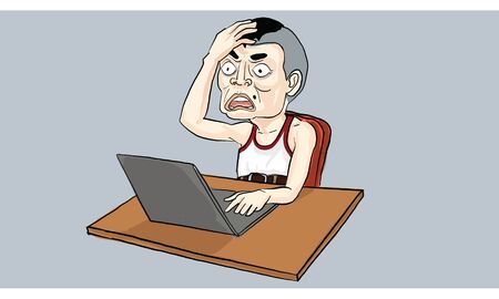 man working with computer vectorのイラスト素材