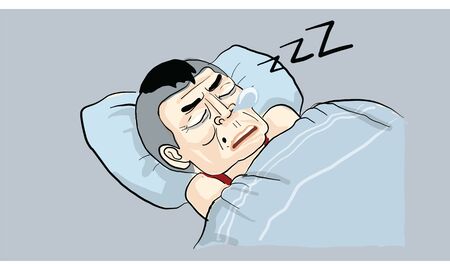 man actions, man sleeping on his bed vectorのイラスト素材