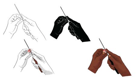 hand holding knife peel off onion vectorのイラスト素材