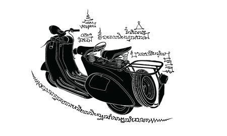 Motorcycle and vehicle, vintage scooter, vectorのイラスト素材