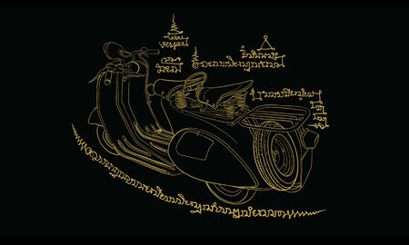 Motorcycle and vehicle, vintage scooter, vectorのイラスト素材