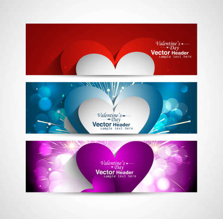  Valentine's Day Set of stylish colorful three header heart design vectorのイラスト素材