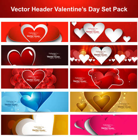 Valentine's Day colorful shiny hearts presentation headers collection background set vectorのイラスト素材