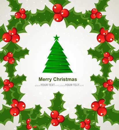 Holly berry merry christmas tree designのイラスト素材