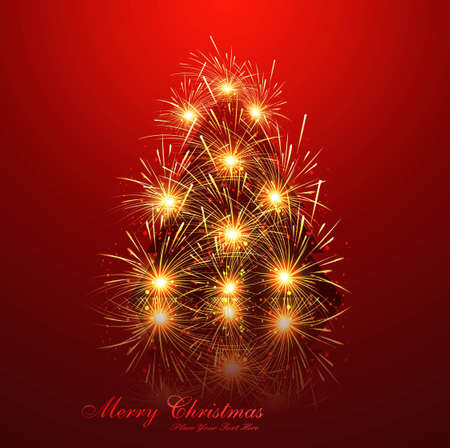 merry christmas tree reflection celebration bright red colorful card vectorのイラスト素材