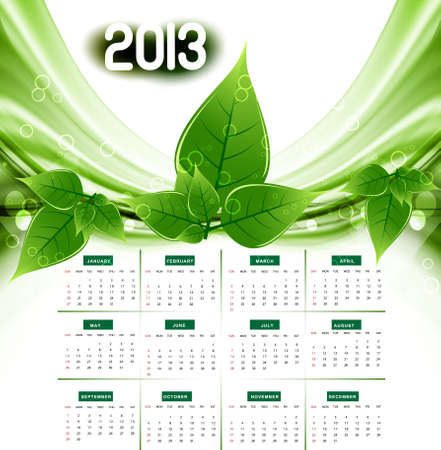 2013 calendar eco natural green lives stylish waveのイラスト素材