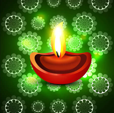 beautiful artistic diwali diya green colorful backgroundのイラスト素材