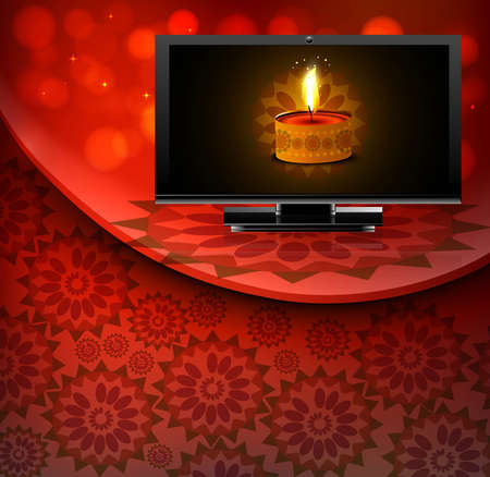 Beautiful happy diwali led tv screen celebration red colorful wave background のイラスト素材