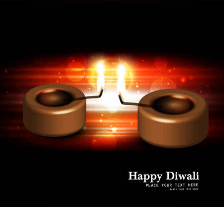 Happy diwali black bright beautiful card diya vectorのイラスト素材