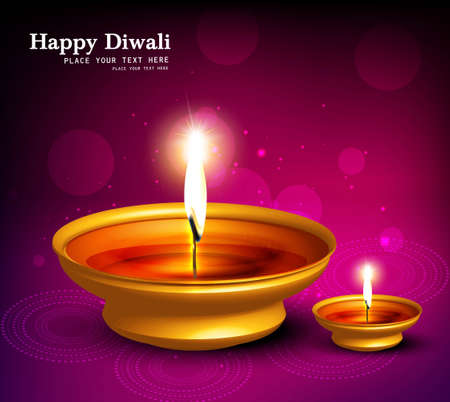 abstract beautiful illuminating Diya background festival hindu Diwali vector のイラスト素材