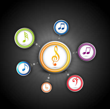 a set of bright colorful musical themed glossy icons vector backgroundのイラスト素材