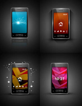 Abstract smart phone or mobile colorful handset four collection presentation bright background vectorのイラスト素材