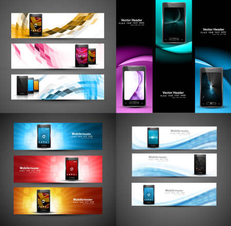 Smart phone collection colorful presentation website headers vectorのイラスト素材
