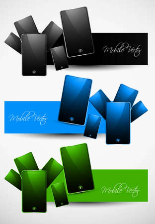Smart phone three colorful presentation website headers vectorのイラスト素材