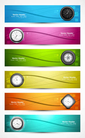 Set of six colorful presentation headers with timers watch white designのイラスト素材