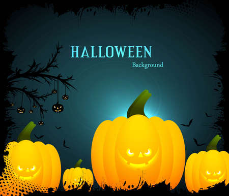 Happy Halloween Scary yellow pumpkins bright colorful background vectorのイラスト素材