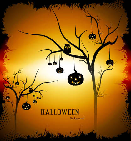 Happy Halloween card orange bright colorful pumpkins vector designのイラスト素材