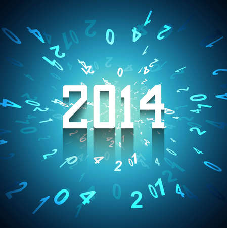Beautiful Happy new year 2014 particles text blue colorful celebration background