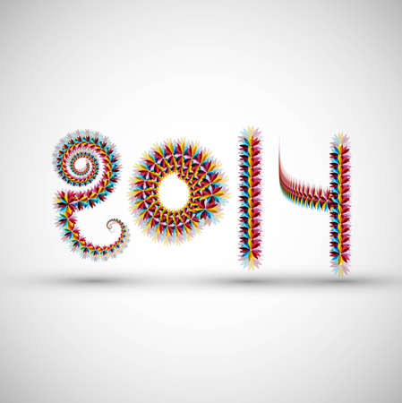Beautiful Happy new year stylish 2014 colorful celebration white backgroundのイラスト素材