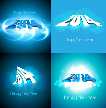 2014 Happy New Year celebration collection blue colorful background のイラスト素材