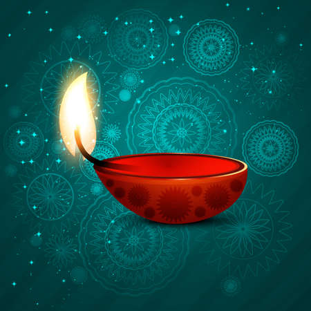 Beautiful diwali illuminating Diya for Hindu festival background vectorのイラスト素材