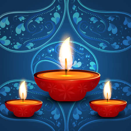 Beautiful art colorful diwali artistic diya blue のイラスト素材