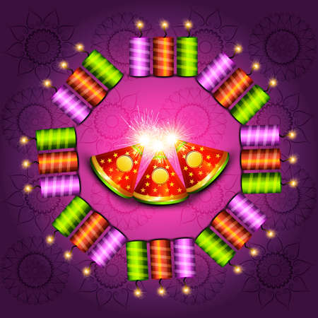 Beautiful shiny decoration vector diwali crackers background  illustrationのイラスト素材
