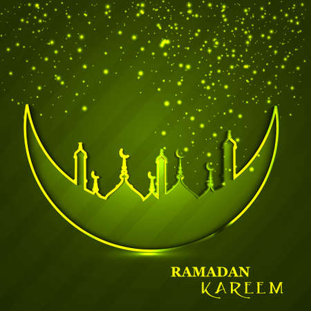 Celebration Ramadan Kareem religious mosque and moon green colorful backgroundのイラスト素材