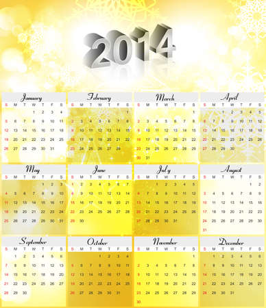 Vector 2014 new year calendar colorful design illustrationのイラスト素材