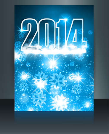 Happy New Year 2014 celebration template blue colorful brochure illustrationのイラスト素材