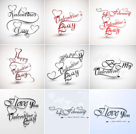 valentine's hand lettering set collection love themed calligraphic editable text vector illustration のイラスト素材