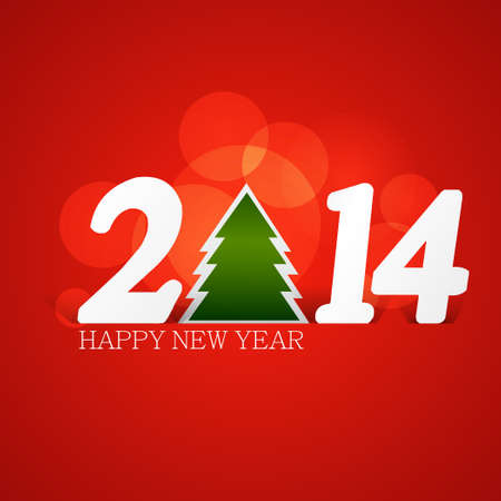 Beautiful Happy New Year 2014 colorful for merry christmas tree のイラスト素材