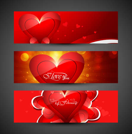 Valentine's day colorful heart banners or headers set design vectorのイラスト素材