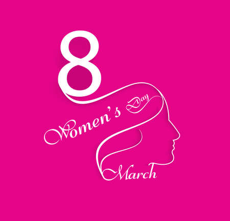 Happy Women's Day greeting card background for lady face and text 8 March on pink colorful...