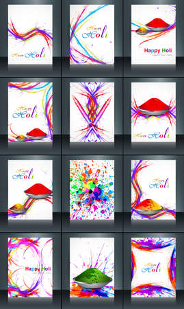 Beautiful background of indian festival brochure collection set colorful holi reflection card template vector のイラスト素材