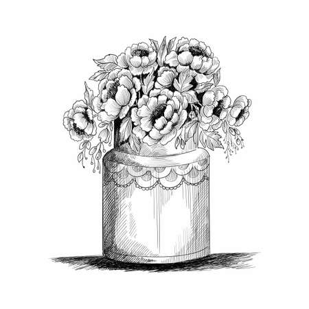 Floral composition. Bouquet with hand drawn spring flowers and plantsのイラスト素材